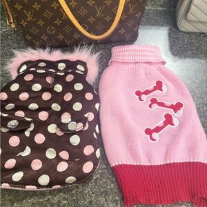 Pink and Brown Dog Sweater and Coat Set